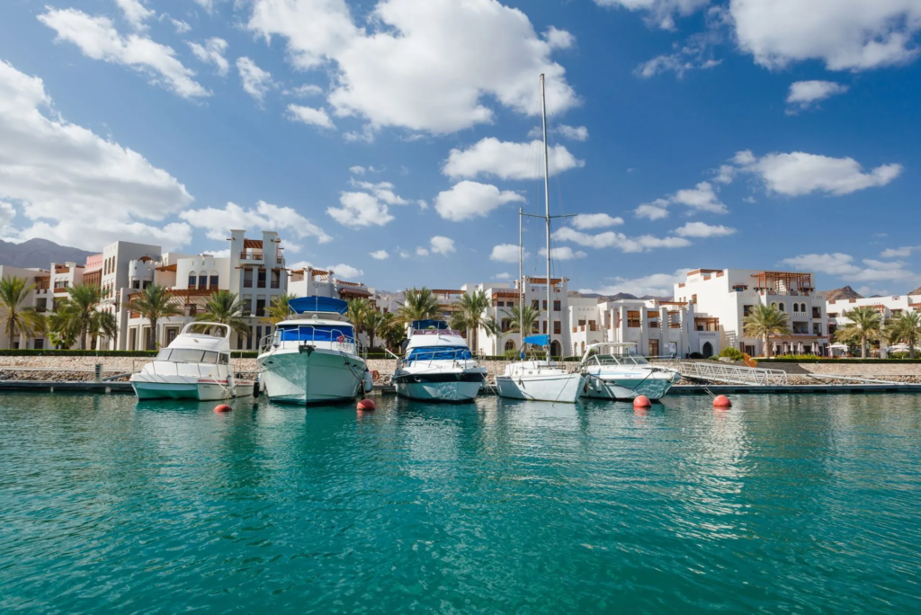 Yachts berthed at Jebel Sifah Marina, Muriya, Oman